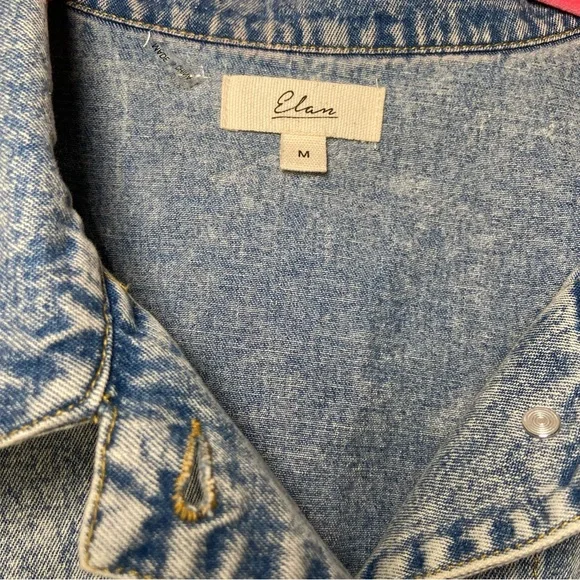 Elan Crochet Sleeve Cropped Denim Jacket Womens M Boho Festival - Picture 6 of 7